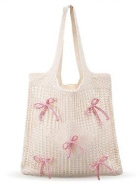 New -  Crochet Tote Bag‎ for Women Coquette Knit Beach Bag with Bows